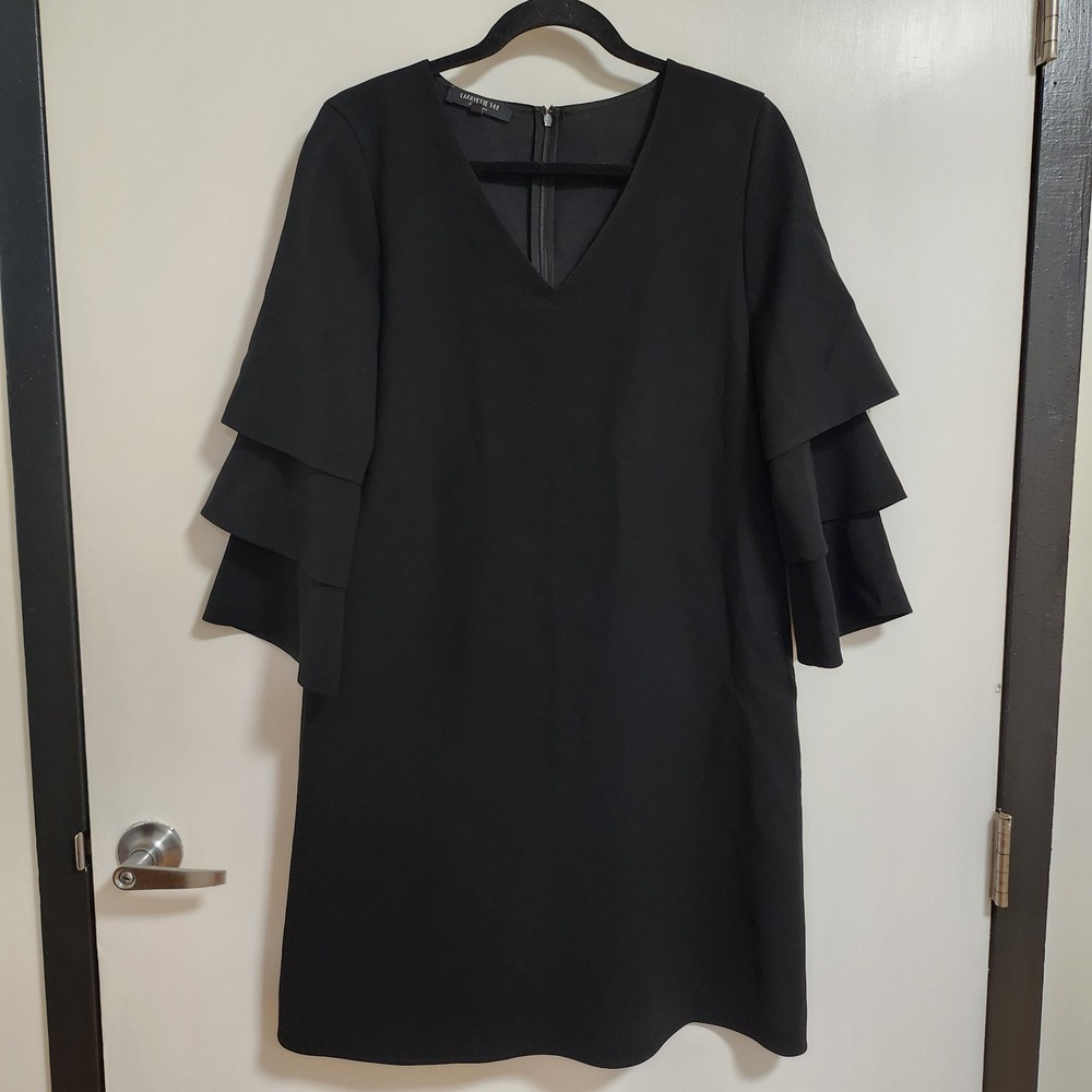 Lafayette 148 Velez Tiered Sheath‎ Midi Black Dress